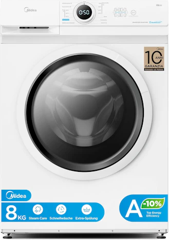 Midea MF10EW80BA10 Waschmaschine (8 kg) für 289,97€ statt 369,99€ (-22%) – 1400 U/min, Dampffunktion & Energieklasse A
