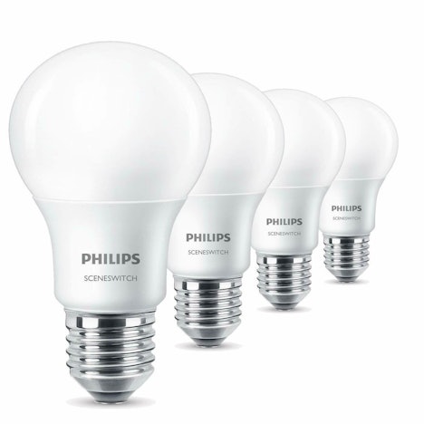 4er-Pack Philips E27 SceneSwitch für 10€ - 2-fach dimmbare LED-Birne, A+