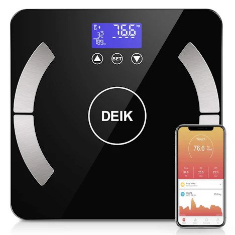 Körperfettwaage mit APP, 18 Körperzusammensetzung Messung, Maximale 400lb/180kg Gewichtsmessung