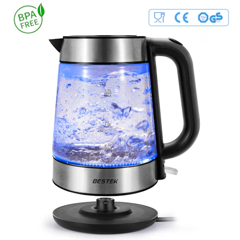 Glas Wasserkocher,Wasserkessel Edelstahl,BESTEK Teekocher elektrisch 3000 Watt mit LED Beleuchtung