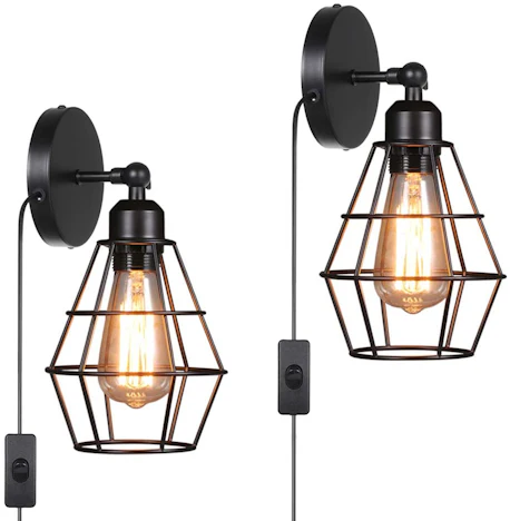 2er Wandlampe Industrial Wandleuchte E27 with Steckkabel