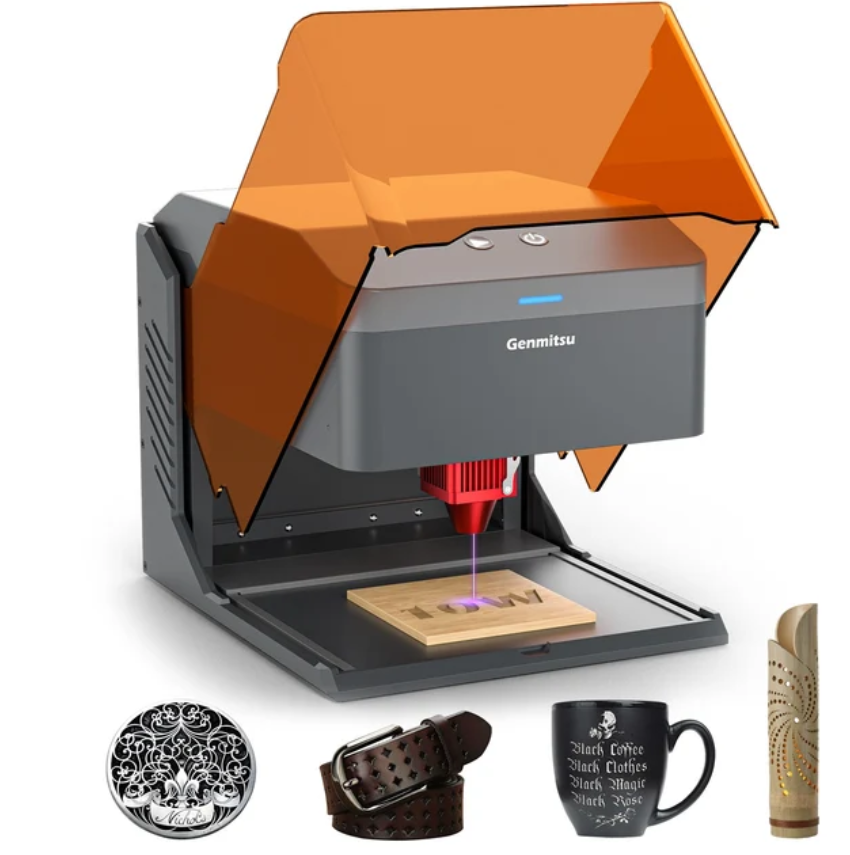 Genmitsu 10W/5W Lasergravierer &amp; Tragbarer Laserschneider mit Schutzgehäuse | 10x10 cm Arbeitsfläche, für Holz, Leder &amp; Metall | Sicherheitsklasse 1