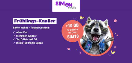 Monatlich kündbar + 10GB geschenkt 🎁🤙 SIMon mobile Vodafone Allnet-Flats | 80GB für 11,99€/Monat