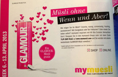 Seitenbacher-Müsli im Spar-Abo ca. 20% billiger und kostenloses Glamour-Müsli bei mymuesli