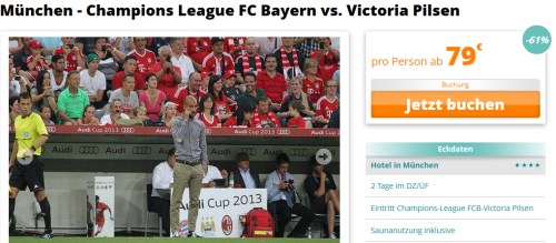 Champions League Live! FC Bayern - Viktoria Pilsen inkl. Übernachtung im 4-Sterne Hotel für 2 Personen für 158€