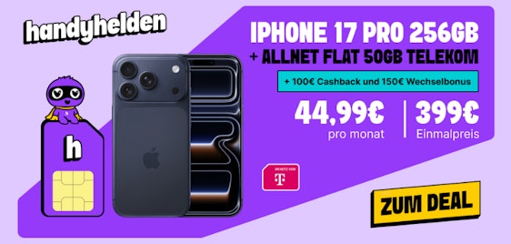 Effektiv nur 1,74€/Monat! 📱 Apple iPhone 17 Pro mit 50GB Telekom-Allnet 🚀