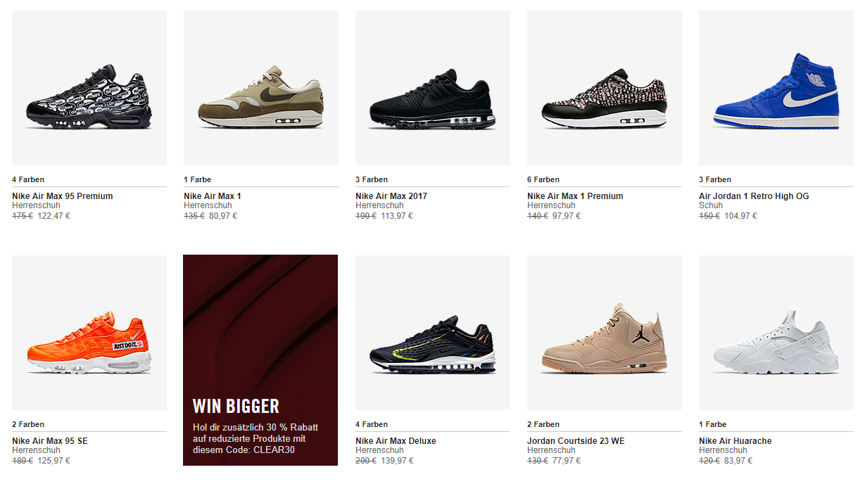 30% auf bereits reduzierte Ware bei Nike! + Studentenrabatt 10%