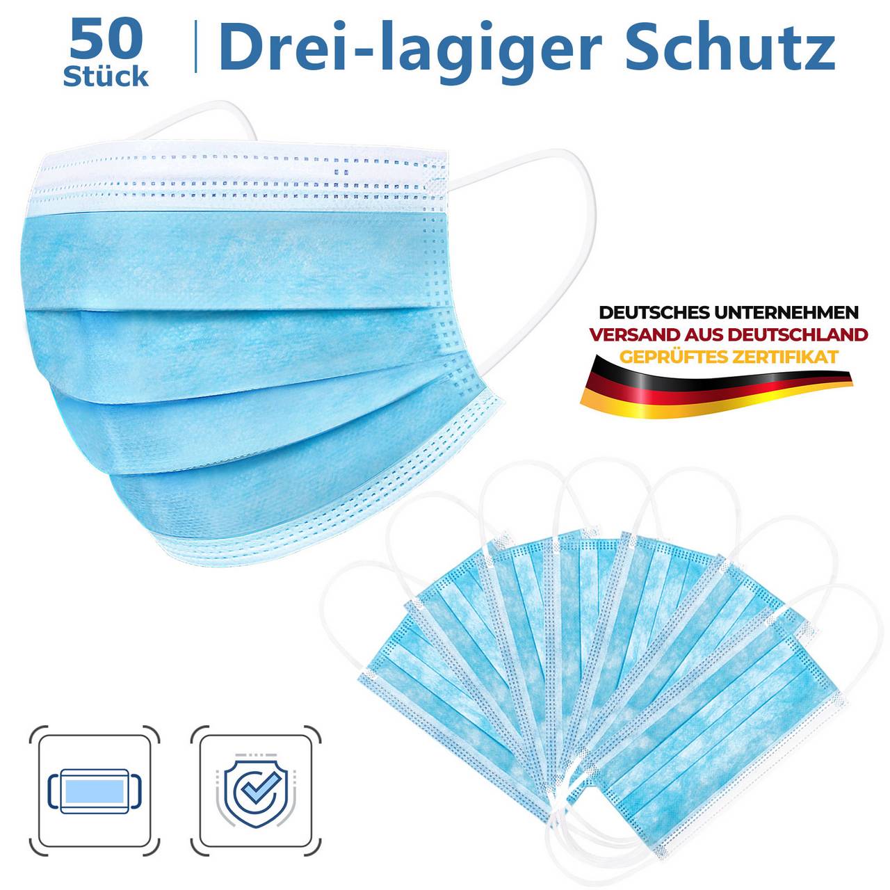 Atemschutzmaske MNS Mundschutz Einweg-OP-Maske mit Ohrschlaufen 50 Stk