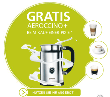 Kostenloser Aeroccino Milchaufschäumer beim Kauf einer Nespresso Pixie