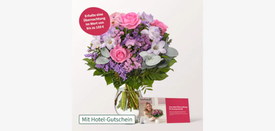 Blumenstrauß schenken, Hotelgutschein abstauben! 💐 1 ÜN für 2 Personen gratis bei FloraPrima