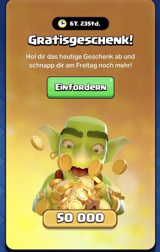50.000 Gold Gratis in Clash Royale