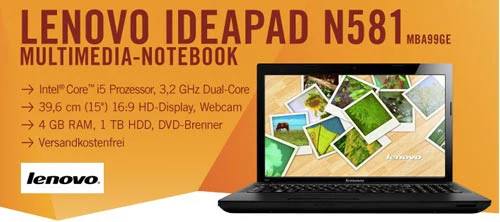 Lenovo Ideapad N581 für 399€ - Core i5-3230M, 4GB Ram, 1TB Festplatte