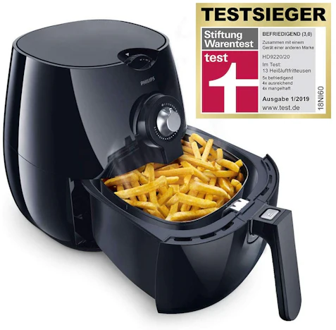 Philips HD9220/20 Airfryer (1425 W, Heißluftfritteuse, für 1-2 Personen, 800g Kapazität) schwarz