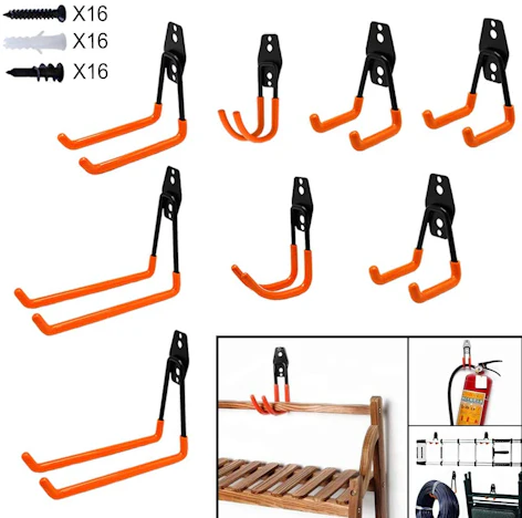 Multi-Größe J-Form und U-Form Universalhaken für Organisation, Tragkraft 35kg(8 Stück Orange Doppelhaken)