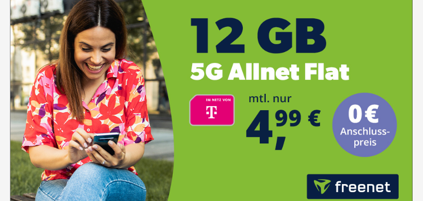 Letzte Chance! 12GB Freenet Telekom Allnet-Flat für 4,99€/Monat 😍 | 0€ Anschlusspreis