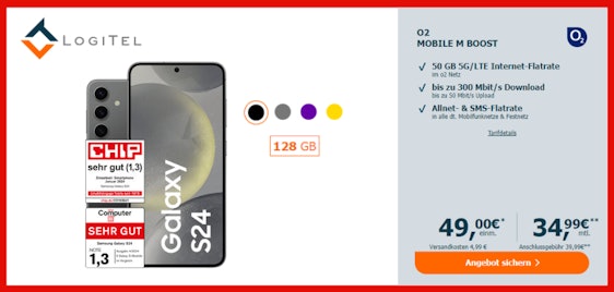 Samsung Galaxy S24 für 49€ - mit 50GB o2 Allnet Flat für 34,99€/Monat, inkl. 5G