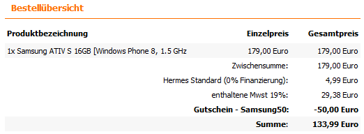 Samsung Ativ S für 134€ - Windows Phone 8 Schnäppchen