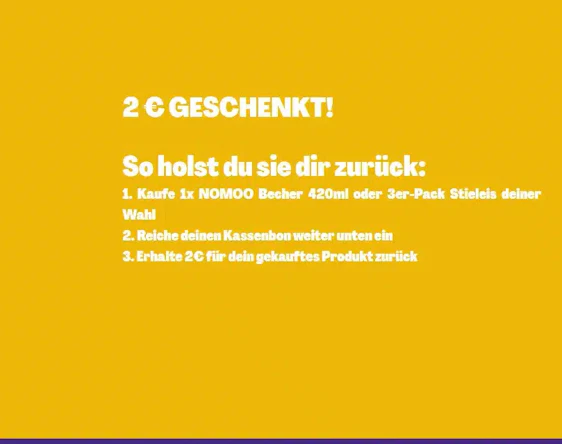 Nomoo: Cashback von 2 € auf Becher 420 ml, 3-er Pack Stieleis