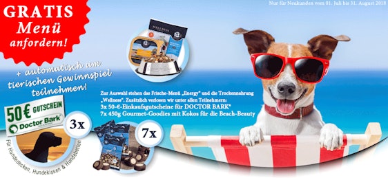 GRATIS Hundefutter bei Dinner for Dogs - Wellness Trockenmenü oder Energy Frischemenü
