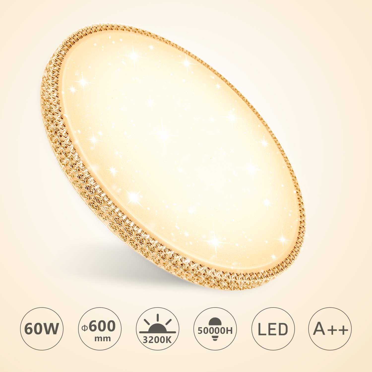 LED Deckenlampe 60W 4800Lm ø60*12.2cm IP 44Wasserdicht Warmweiß 3200K