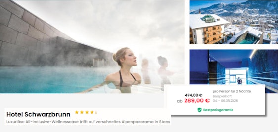 Jetzt zuschlagen ⏱️ Hotel Schwarzbrunn nur 289€/Person & 2 Nächte (statt 474)
