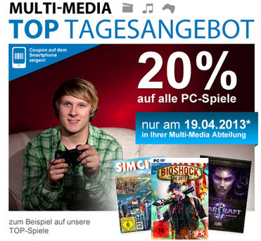 20% Rabatt auf PC-Spiele bei Mueller