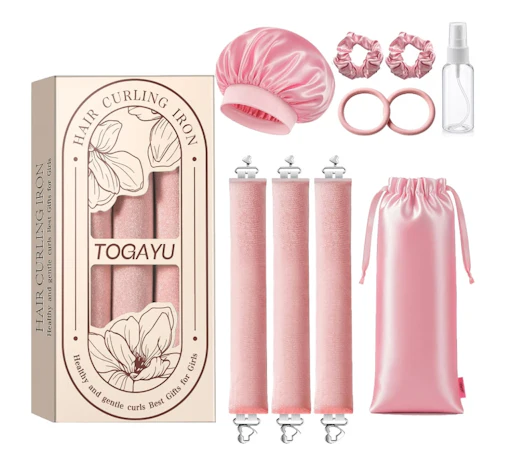 Heatless Curls Lockenwickler über Nacht, locken ohne Hitze, 3 Samt – Rosa