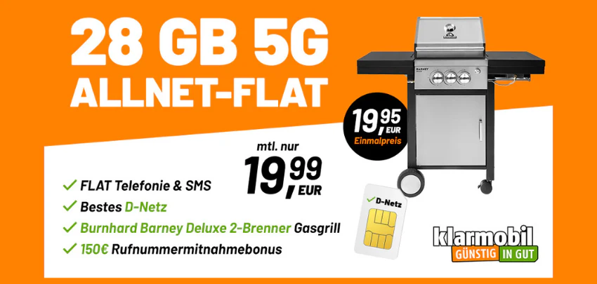 Allnet Flat 28 Gb 5g Klarmobil 28 GB Allnet-Flat im Telekom-Netz - inkl. Gasgrill