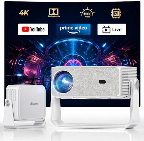 iSinbox 4K Beamer Outdoor mit Netflix, 2x20W Dolby & DTS, HDR10+, WiFi 6