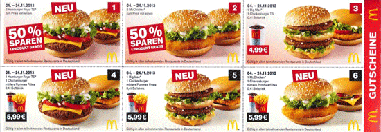 Neue McDonalds Gutscheine ab November 2013