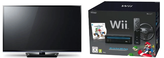 LG 60PA5500 + Wii Mario Kart Pack für 900€ - 60" 3D-Full-HD-Plasma Fernseher mit schwarzer Wii und Mario Kart