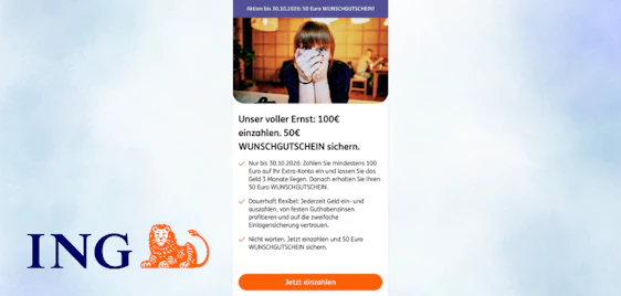 50€ WUNSCHGUTSCHEIN geschenkt 🎁 Top-Bonus bei der ING!