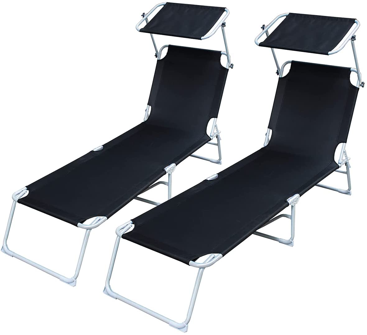 Riossad Liegestuhl ist klappbar 2er Set, aus Stahl,189x55x27cm, Schwarz/grau