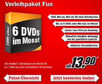 Media Markt Videoverleih 2 Monate kostenlos testen - bis zu 12 DVDs/Blu-Rays gratis ausleihen
