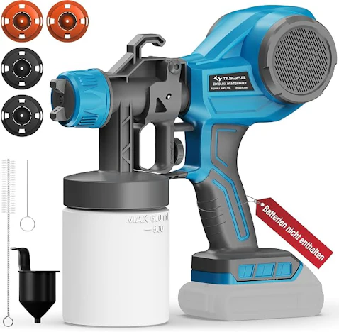 14.99 Tilswall Alien500 Kabelloses Farbsprühgerät, für Makita 18V (ohne Akku),600ML|4 Düsen & 3 Sprühmuster für Möbel & DIY