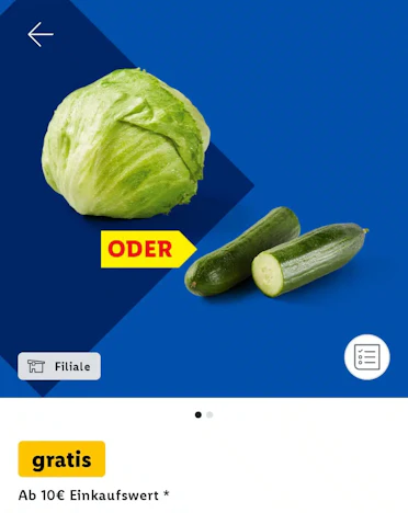 Lidl: Eisbergsalat oder Gurke gratis (MEW 10 €)