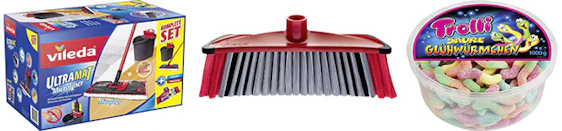 Vileda UltraMat Komplett-Set mit Wischer, Bezug und Eimer + 3 Action Besenkopf + 1KG Saure Glühwürmchen für 30€