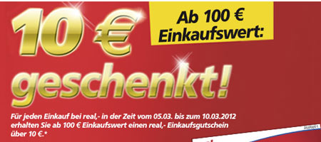real Aktionen - 5€ Gutschein für altes Handy, 10€ Gutschein ab 100€ Einkauf