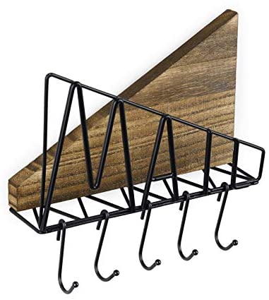 Schlüsselbrett mit Ablage für 6.995€ - Rechnung Post Organizer, mit 5 abnehmbaren Schlüsselhaken, Braun mit Holzmaserung