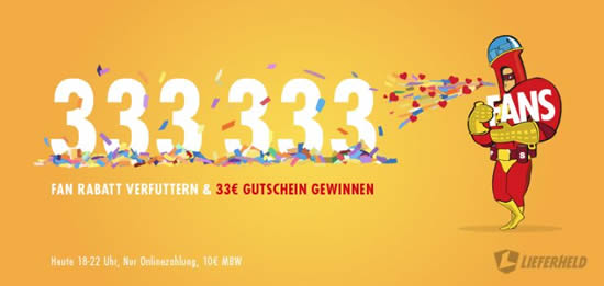 3,33 € Lieferheld Gutschein mit 10€ Mindestbestellwert