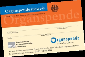 Kostenloser Organspendeausweis als Plastikkarte im Scheckkartenformat
