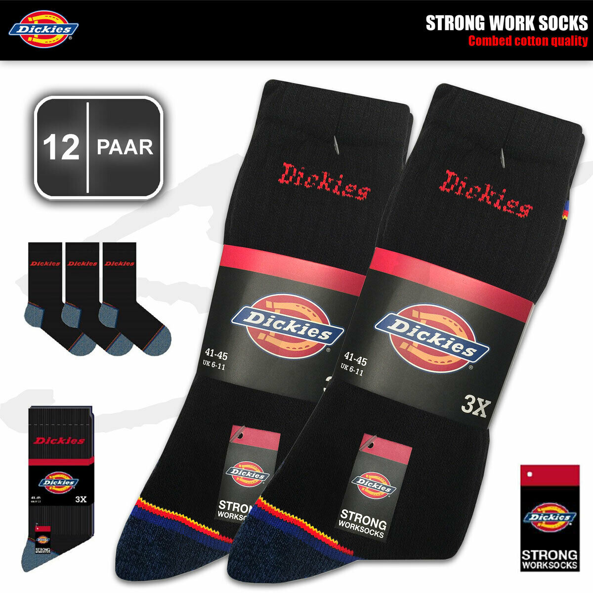 12 Paar Dickies Herrensocken für 30€ – Arbeitssocken, wadenlang, Gr. 41 bis 50