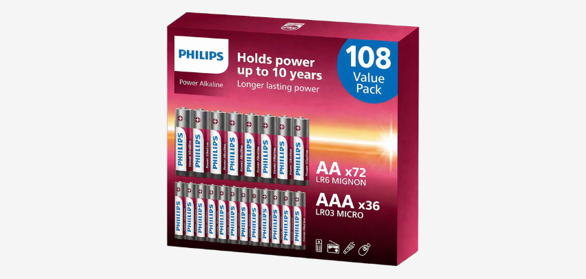 Starkes Vorratspaket für den Haushalt! 🔋 108x Philips Power Alkaline Batterien (72x AA + 36x AAA) für 31€ ⚡
