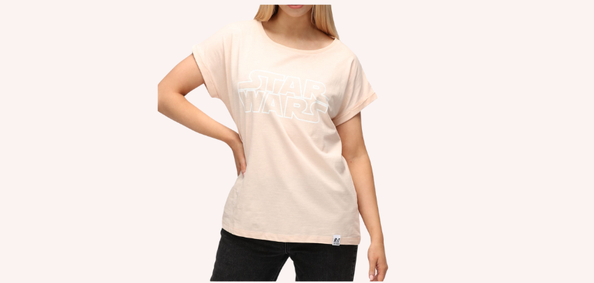 Star Wars Damen-Shirt für 8€ - Baumwoll Rundhals, Boyfriend-Cut, Rosa