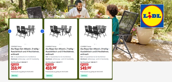 Lidl Aktion mit 25% auf Gartenmöbel & mehr (z. Bsp. Sonnenschirme & Auflagen)