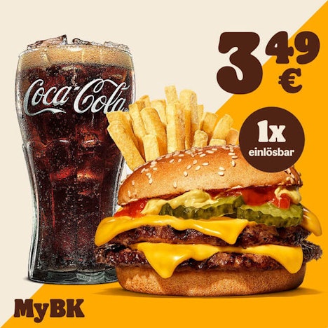 Double Cheeseburger + mittlere King Pommes + 0,4L Coca Cola für 3,49€ - mit App-Coupon