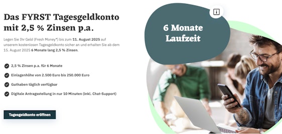 Zins-Schnapper! 🤩 FYRST Tagesgeldkonto - 2,50% Zinsen p.a. für 6 Monate sichern 🔥