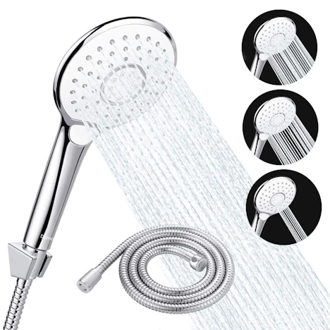 Wassersparende Handbrause mit 1.5 m Schlauch und Halterung, 3 Strahlarten