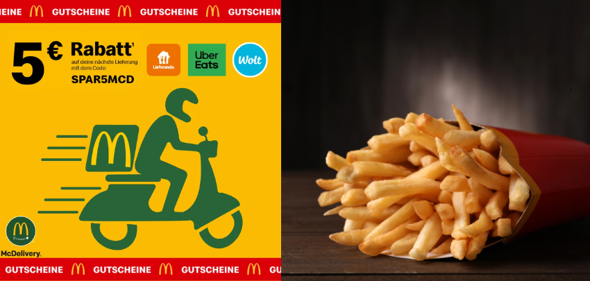 5€ Rabatt bei McDonald's Online-Bestellung - z.B. bei Wolt, Lieferando oder Uber Eats