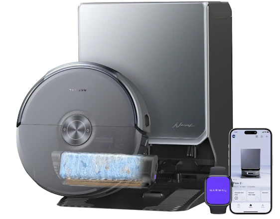 NARWAL Flow 2 Saug- und Wischroboter mit All-in-One-Station, FlowWash-Wischsystem mit 60 °C Heißwasser, 31.000 Pa Saugkraft, CarpetFocus™-Technologie, 100 °C Moppwäsche und 60 °C Heißlufttrocknung